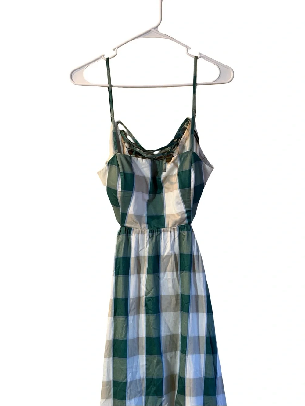Abercrombie & Fitch Green and White Gingham Bra Free Lace Maxi Dress